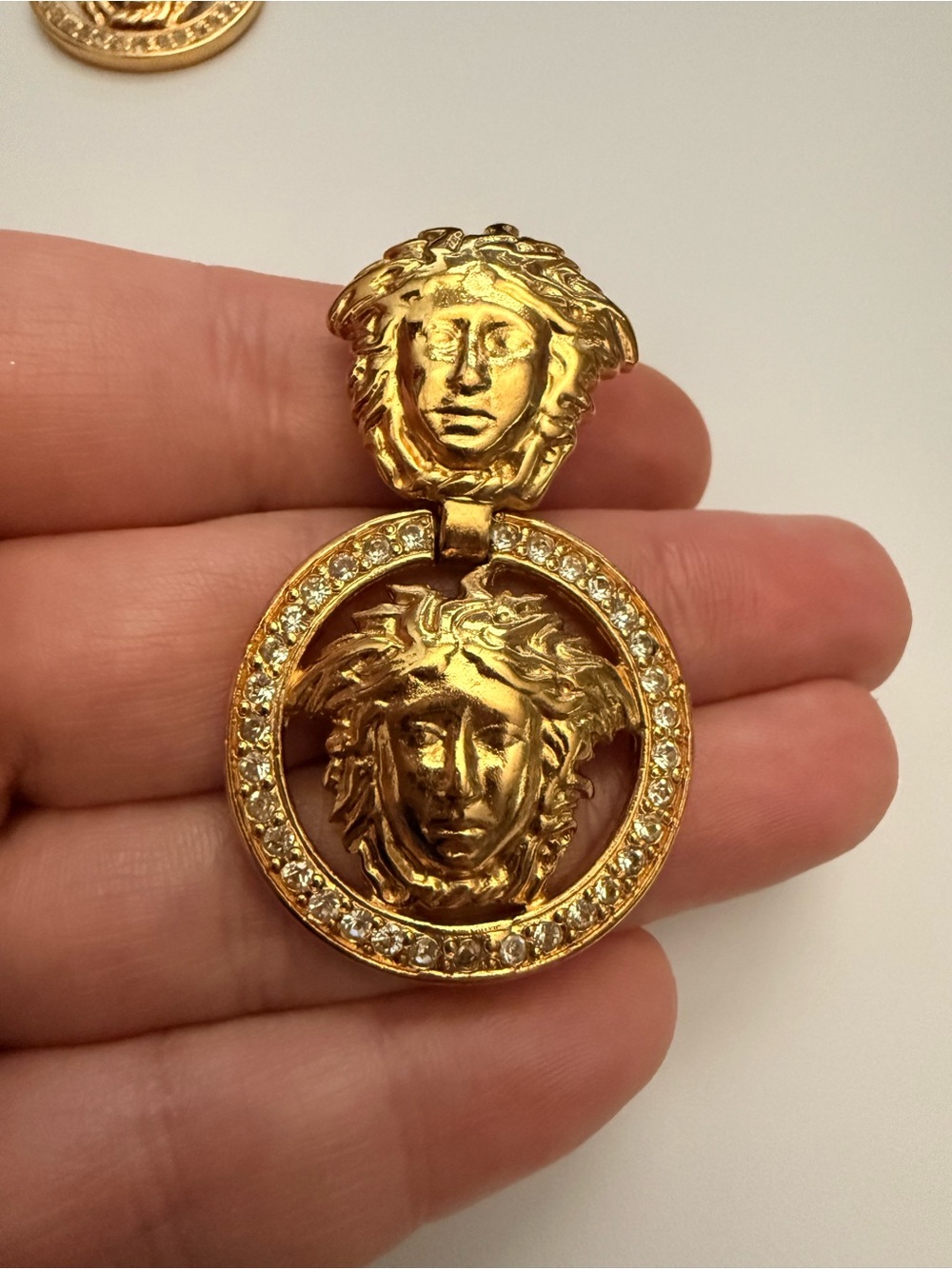 Versace Gold Medusa Drop Earrings with Crystal - Picture 3 of 10